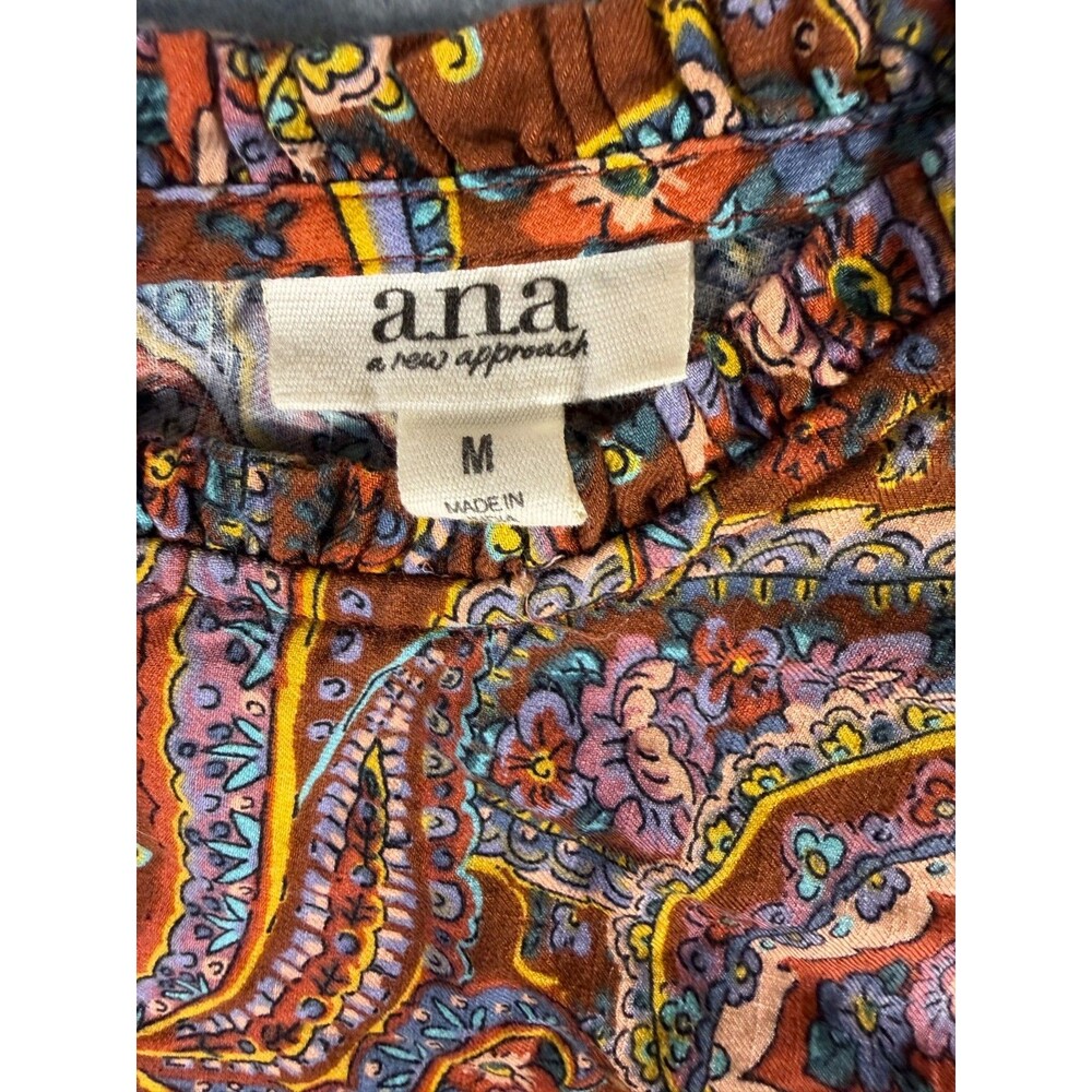 ANA Dress M Brown Paisley Tiered Ruffle Peasant Keyhole Back Hippie SKU 154 - Picture 2 of 10